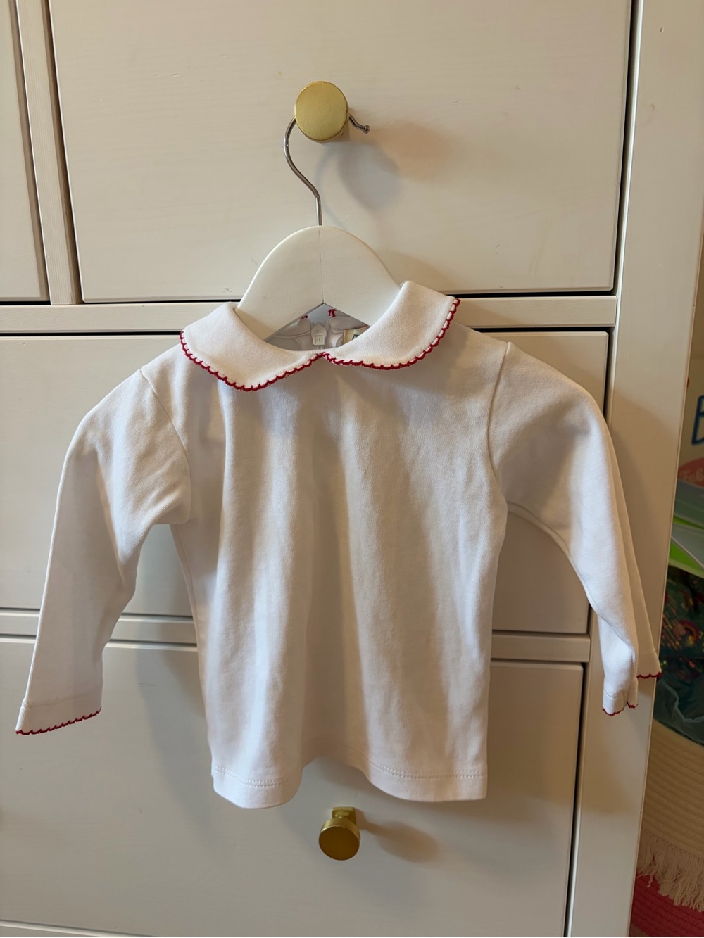Baby Luigi Boys 18M White Long Sleeve Collared Top Red Trim Embroidery